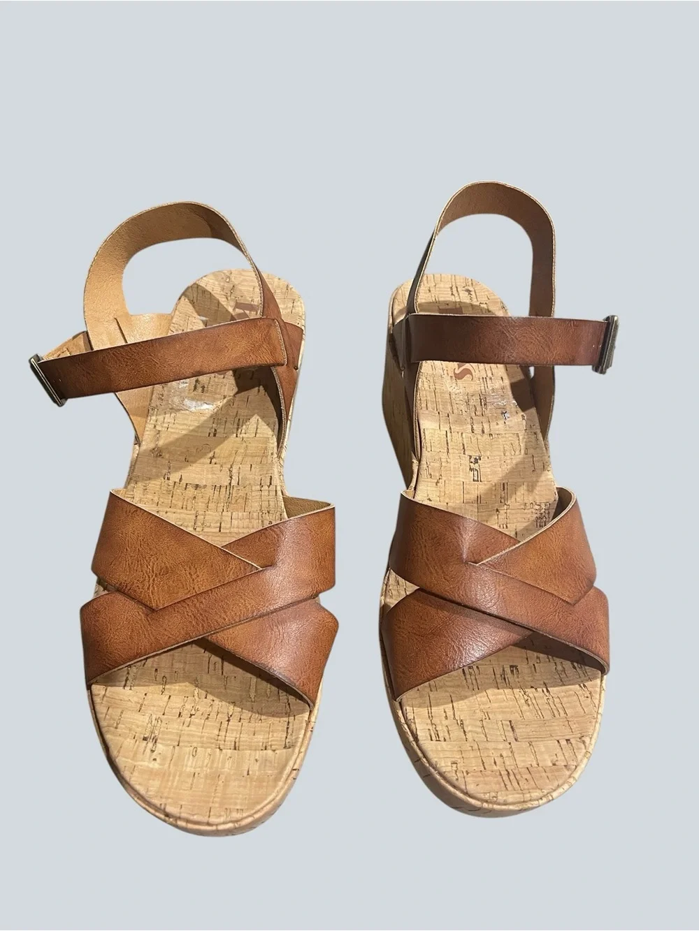 Women's Tan Cork Wedge Sandals - Strappy Comfort